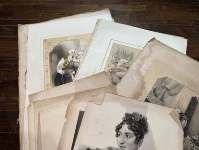 Ensemble de 14 lithographies Portraits et...