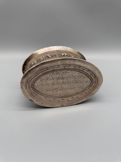 BURMA (MYANMAR) SILVER BETEL BOX circa 1890–1910
Oval...