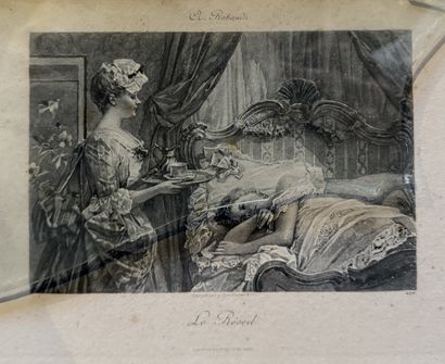 Suite de deux gravures encadrées Scènes de...