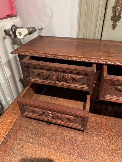 Carved oak stepped desk, Louis XIII style,...