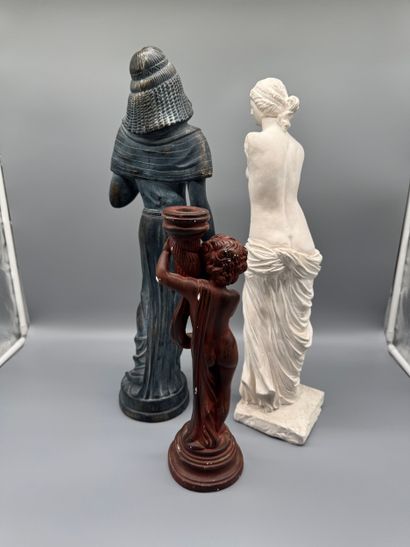 Set of three decorative statues: Venus, Egyptian...