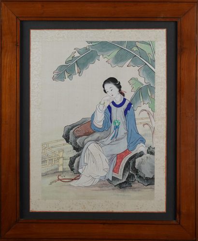 JAPON
Réunion de deux peintures sur soies...
