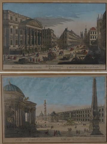 Réunion de deux vues d'optiques, rehaussées...