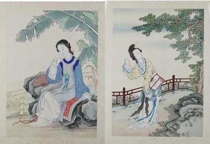JAPON
Réunion de deux peintures sur soies...