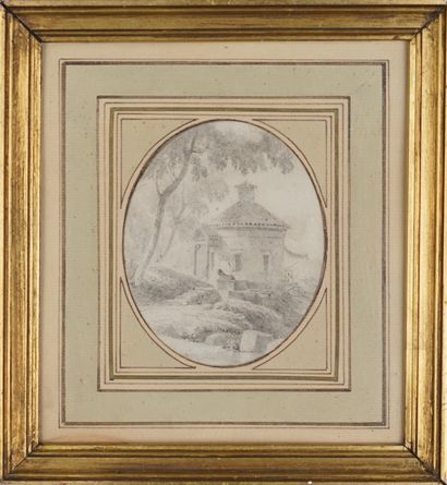 Ecole du XIXe siècle 
Temple à l'antique
Crayon...