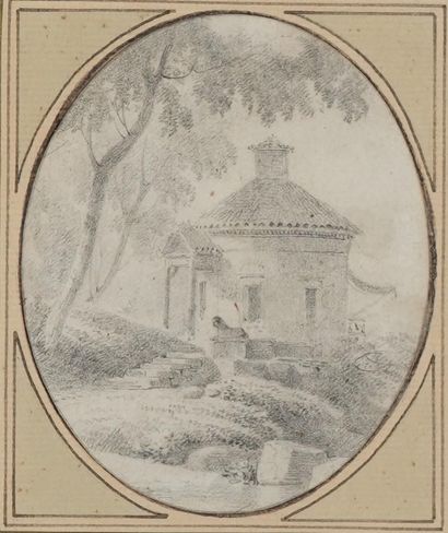 Ecole du XIXe siècle 
Temple à l'antique
Crayon...