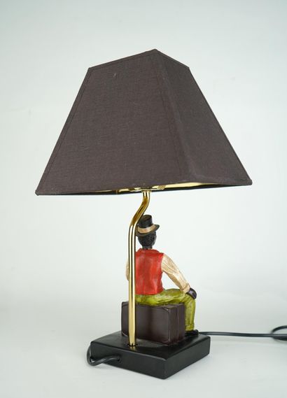 Pied de lampe en composition polychrome figurant...