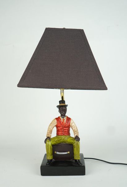 Pied de lampe en composition polychrome figurant...