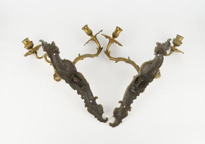 Paire d'appliques en bronze ciselé et vernis...