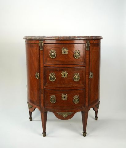 Commode demi-lune en bois de placage ouvrant...