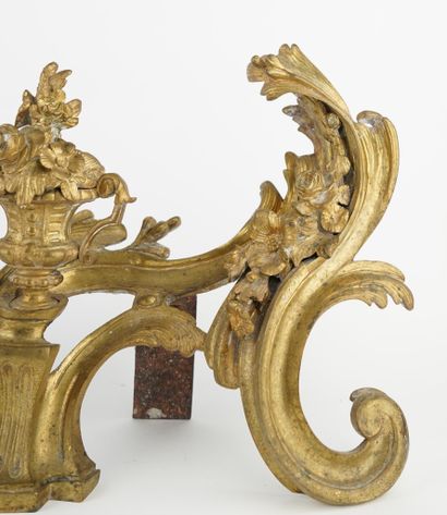 Paire de chenets en bronze doré à décor d'enroulements...