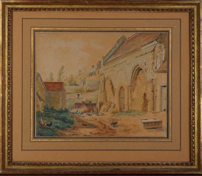Ecole du XIXème siècle
La basse-cour du château
Aquarelle...