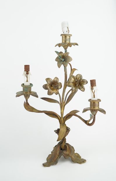 Paire de flambeaux en bronze doré à décor...