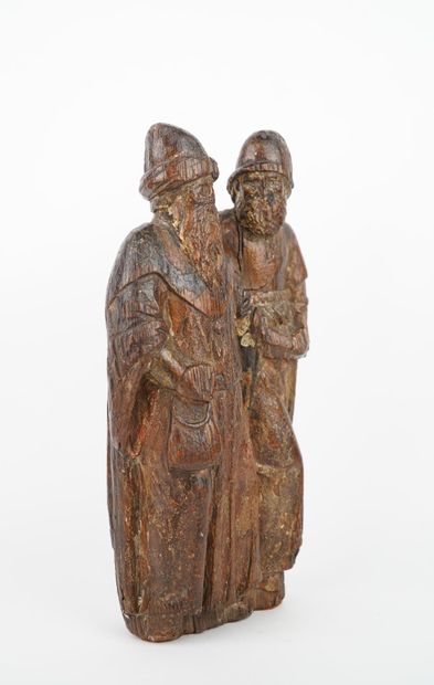 Couple de personnages en chêne sculpté, dos...