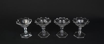 Suite de quatre salerons en cristal sur pied
Le...