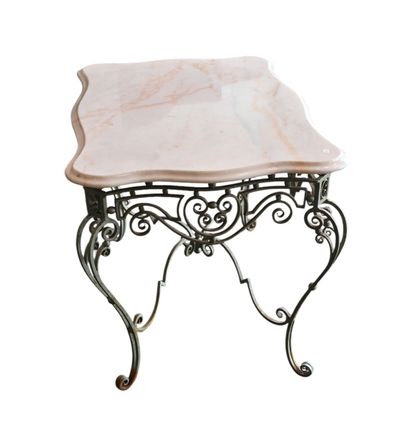 Table en fer forgé et marbre blanc, début...
