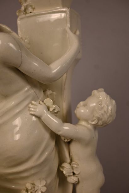 Groupe allégorique au faune, faïence émaillée,...