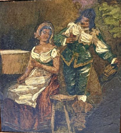 Petite peinture à l’huile sur panneau – Scène...