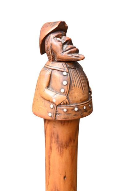 Walking stick with carved tagua nut handle,...