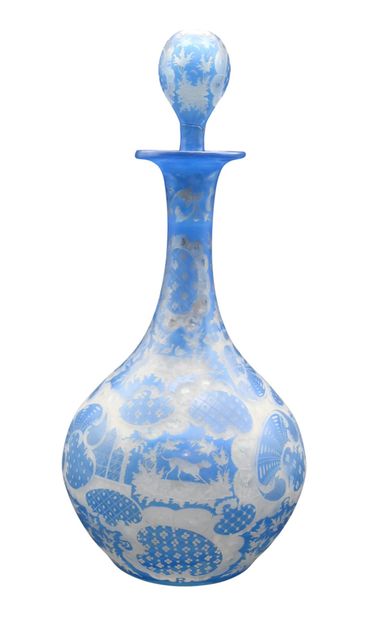 Set of three glass cameo bottles and covered...