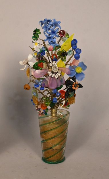 Pair of Murano glass floral arrangements,...