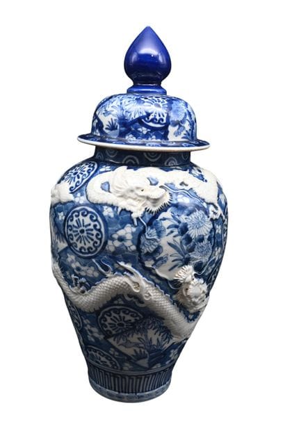 Grande vase chinoise en porcelaine bleu et...