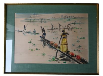 Paul Daxhelet (1905-1993) - Africanist watercolor,...