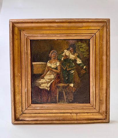 Petite peinture à l’huile sur panneau – Scène...
