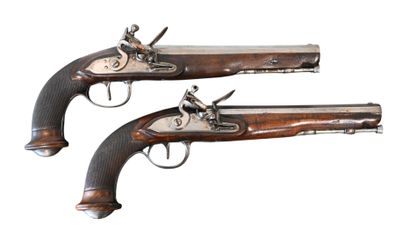 Matching pair of flintlock dueling pistols,...