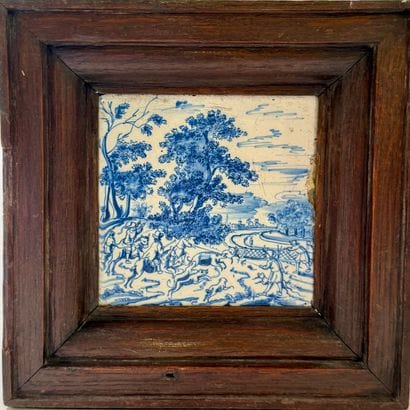 Tuile en faïence de Delft à décor bleu –...