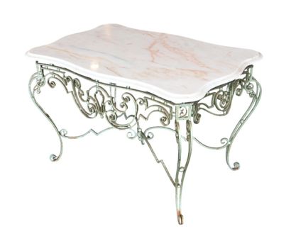 Table en fer forgé et marbre blanc, début...