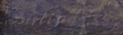 Painting on panel of a billy goat and a goat,...