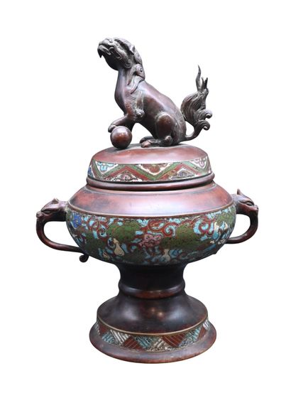 Brûle-parfum chinois en bronze et cloisonné...