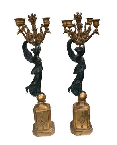 Important pair of Empire period gilt bronze...