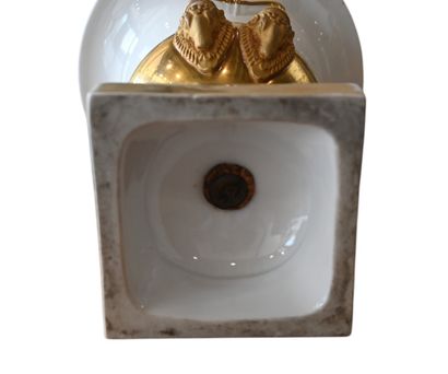 Pair of gilded and white porcelain urn vases,...