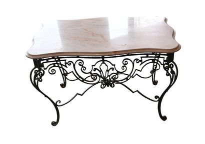 Table en fer forgé et marbre blanc, début...