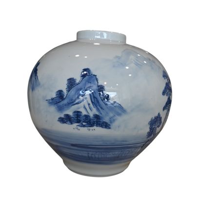 Vase coréen en porcelaine bleu et blanc –...