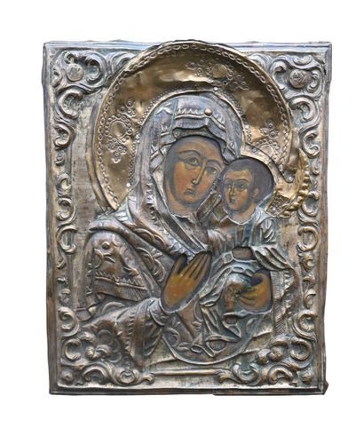 Byzantine Icon of the Virgin and Child, hammered...