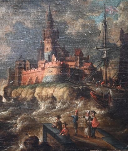 École hollandaise, vers 1680–1710 – Vue portuaire...