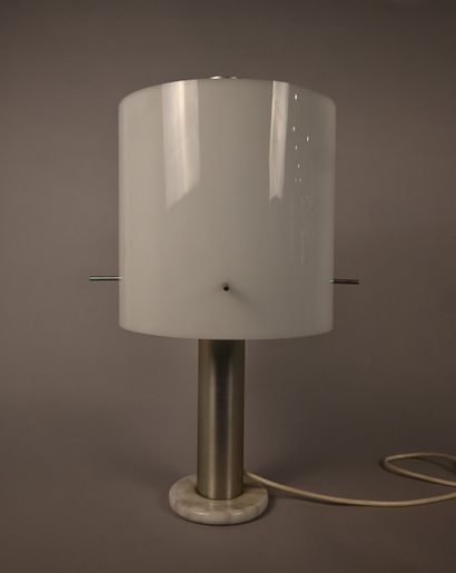 Modernist table lamp in brushed steel, marble...