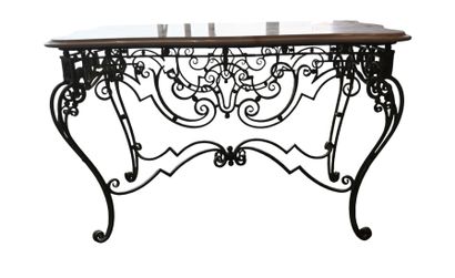 Table en fer forgé et marbre blanc, début...