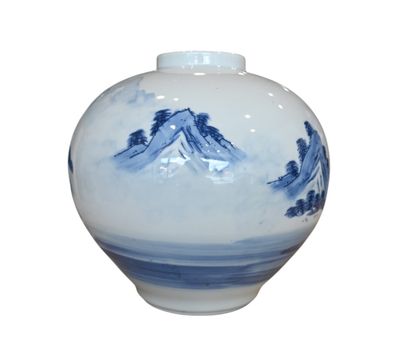 Vase coréen en porcelaine bleu et blanc –...