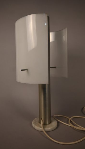 Modernist table lamp in brushed steel, marble...