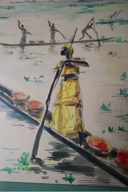 Paul Daxhelet (1905-1993) - Africanist watercolor,...