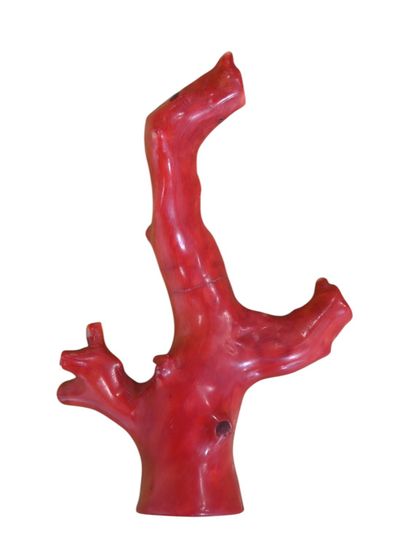Figure chinoise en corail rouge sculpté –...
