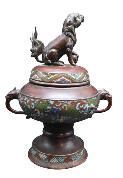 Brûle-parfum chinois en bronze et cloisonné...