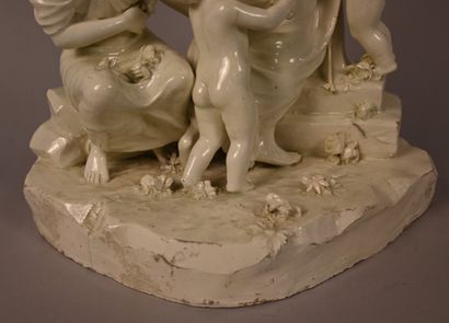 Groupe allégorique au faune, faïence émaillée,...