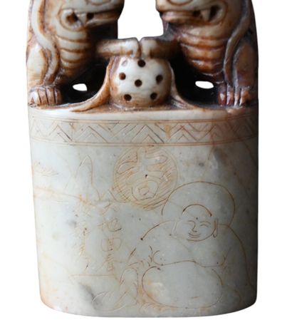 Cachet sceau chinois en stéatite sculptée,...