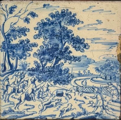 Tuile en faïence de Delft à décor bleu –...