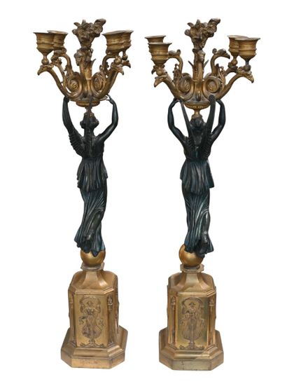 Important pair of Empire period gilt bronze...